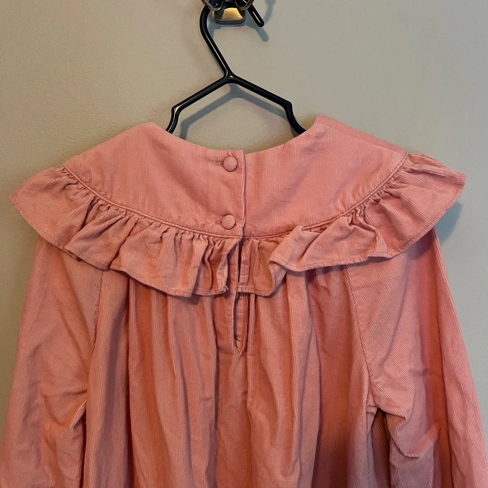 Polo Ralph Lauren Girls Pink Corduroy Ruffle Collar Dress Size 6 Long Sleeve